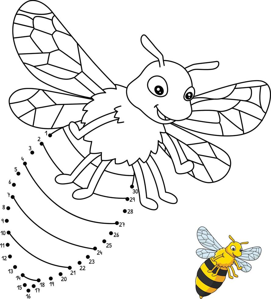 Dot to Dot Bee Isolated Coloring Page for Kids vector