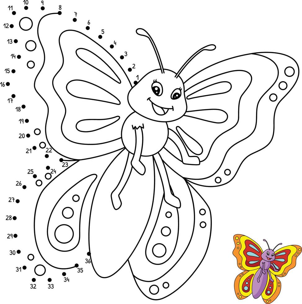 Dot to Dot Butterfly Isolated Coloring Page vector