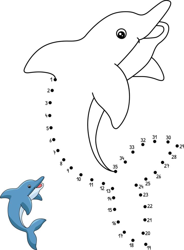 Dot to Dot Dolphin Isolated Coloring Page for Kids vector