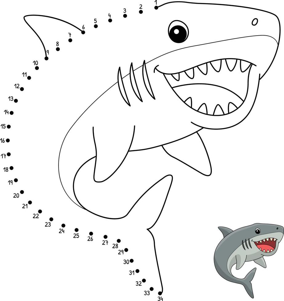 Dot to Dot Megalodon Animal Isolated Coloring Page vector