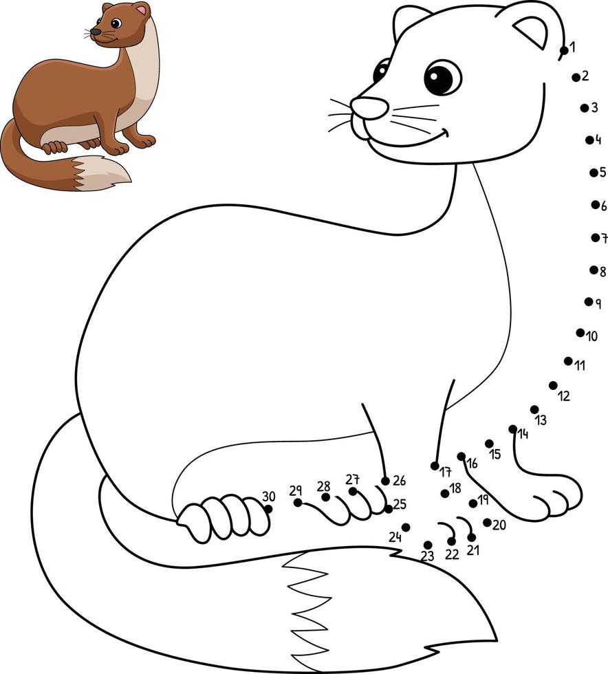 Dot to Dot Weasel Animal Isolated Coloring Page vector