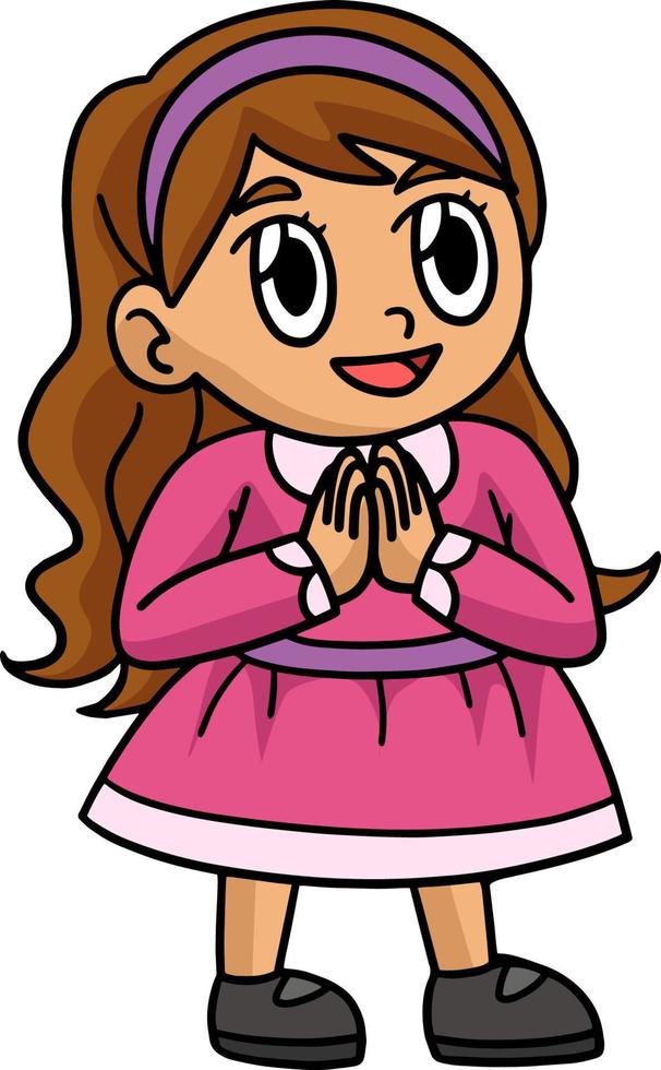 Hanukkah Girl Praying Cartoon Colored Clipart vector