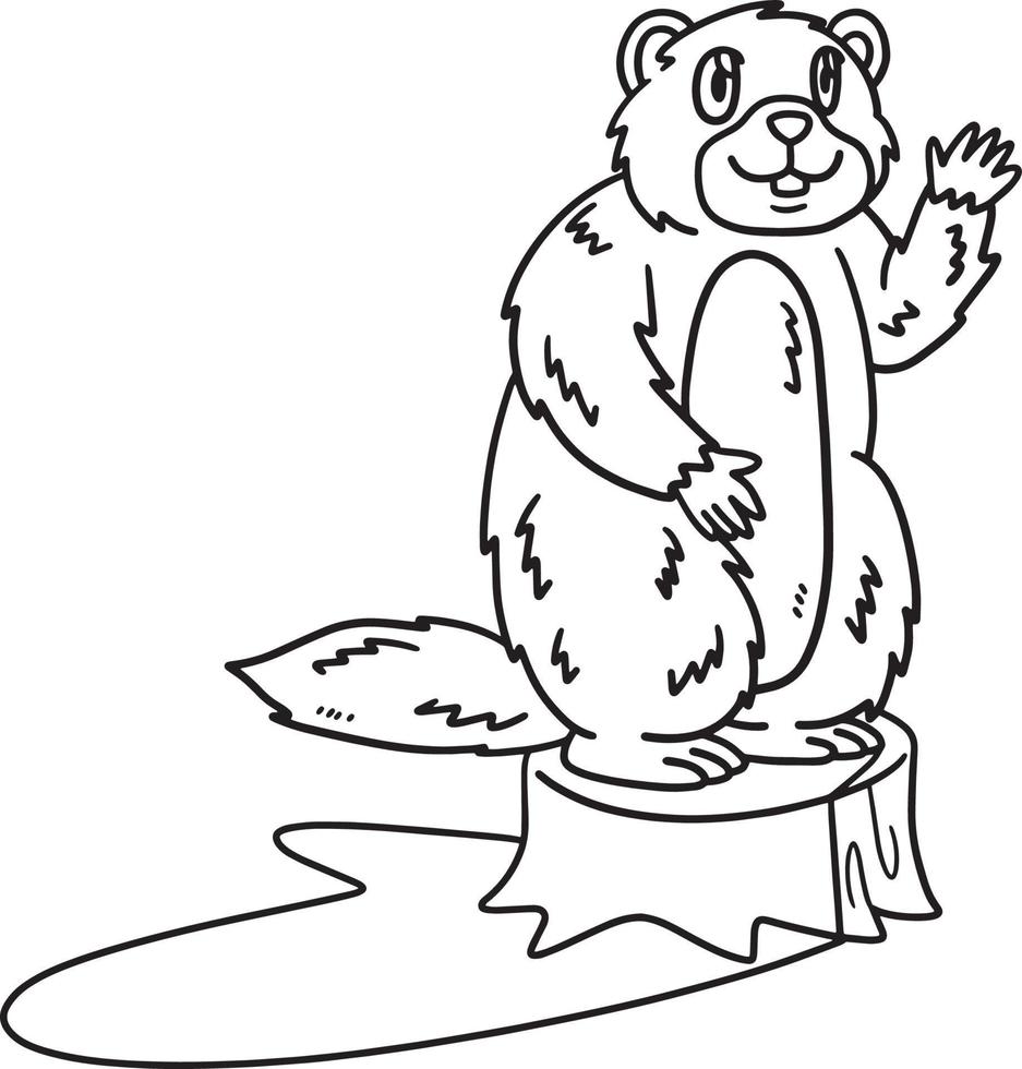 Waving Groundhog Isolated Coloring Page for Kids vector