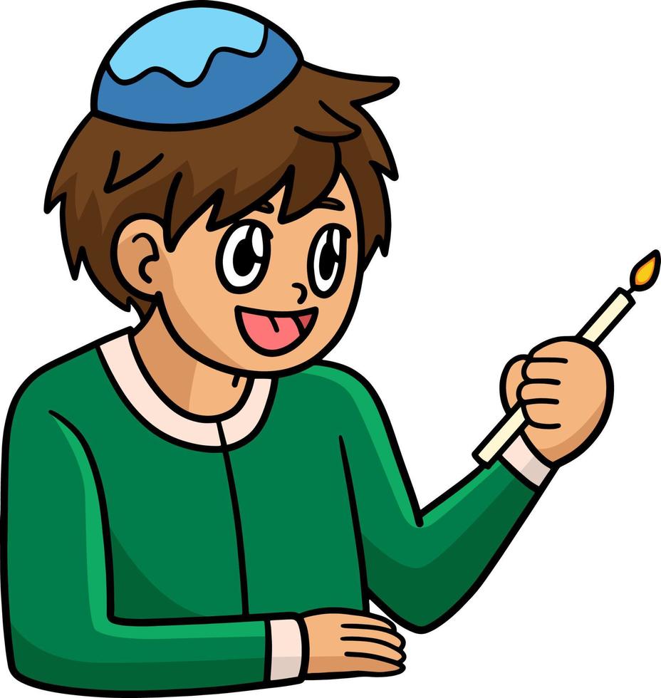 niño de hanukkah con vela clipart de dibujos animados vector