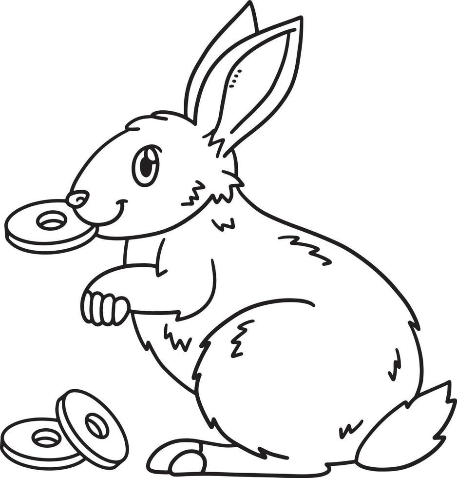 Rabbit Biting Coin Isolated Coloring Page for Kids vector