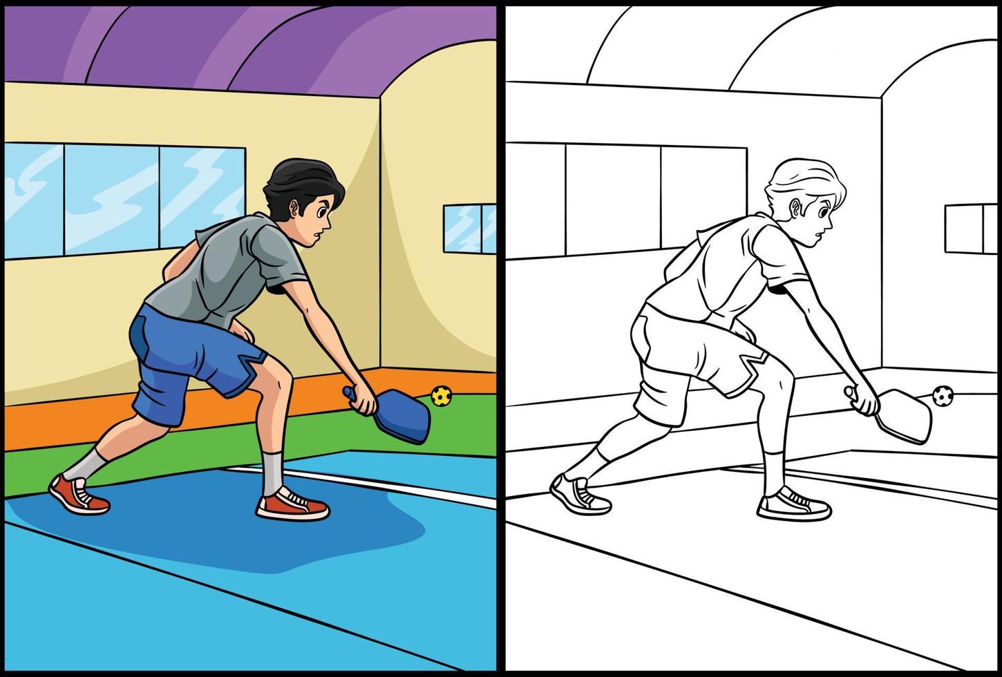 Pickleball Coloring Page Colored Illustration vector