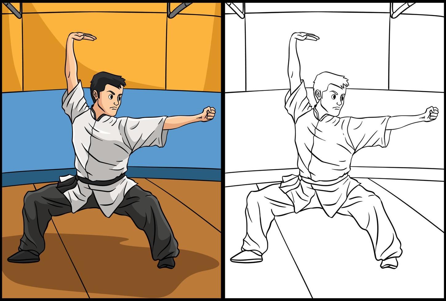 Kung Fu Coloring Page Colored Illustration vector