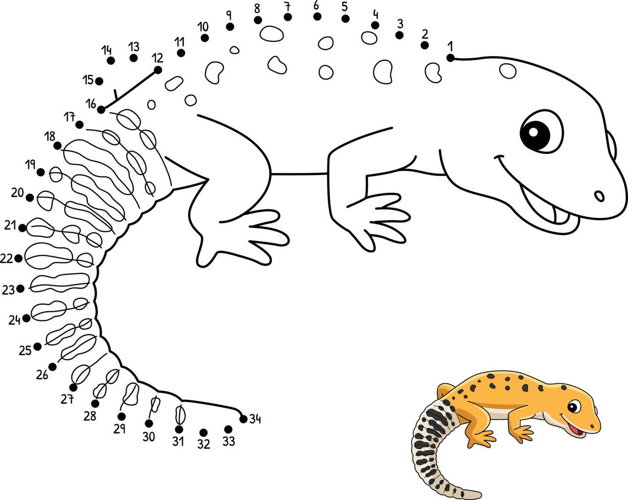 página para colorear punto a punto gecko leopardo aislado vector