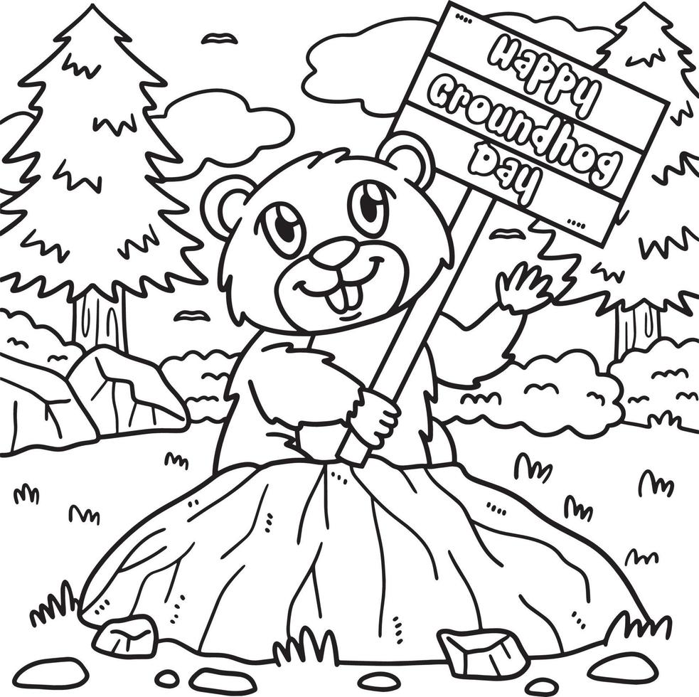 Groundhog with Placard Groundhog Day Coloring 12626412 Vector Art at ...