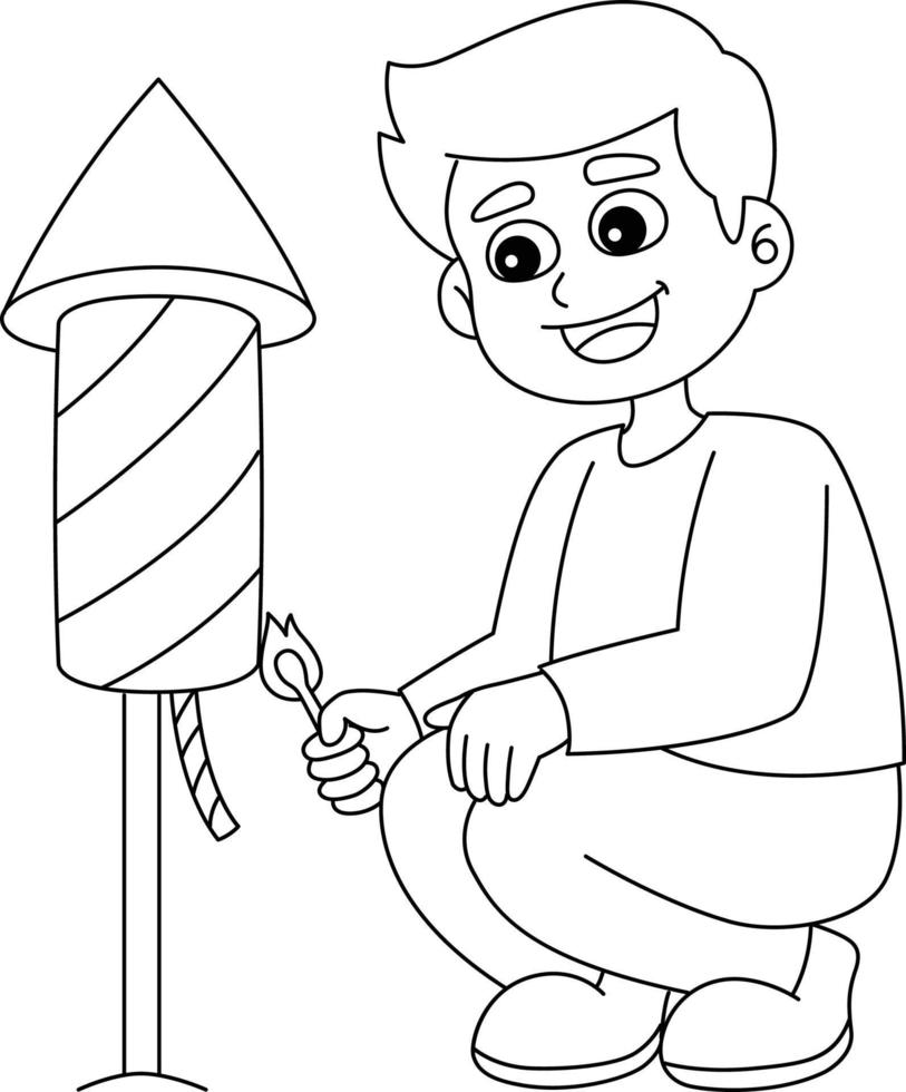 Boy with Fireworks Isolated Coloring Page for Kids vector