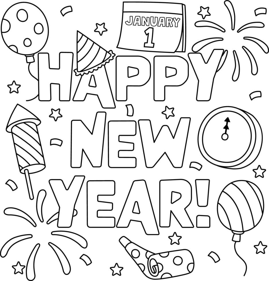 Happy New Year January 1 Coloring Page for Kids 12626430 Vector Art at  Vecteezy