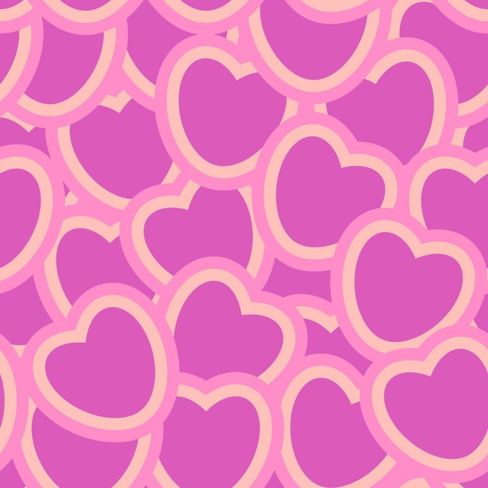 Groovy hearts seamless pattern. Pink and purple background in 1970s-1980s. Hippie retro style for textile, wrapping paper, web design and social media. vector