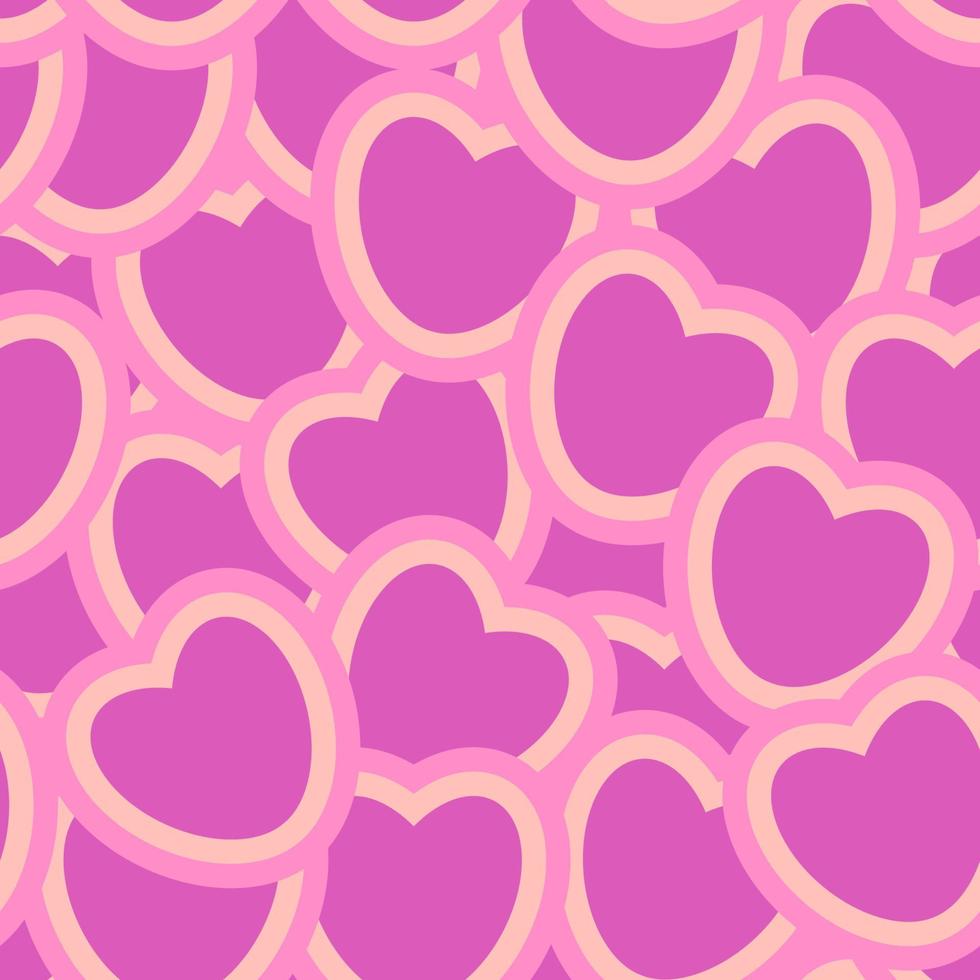 Groovy hearts seamless pattern. Pink and purple background in 1970s-1980s. Hippie retro style for textile, wrapping paper, web design and social media. vector