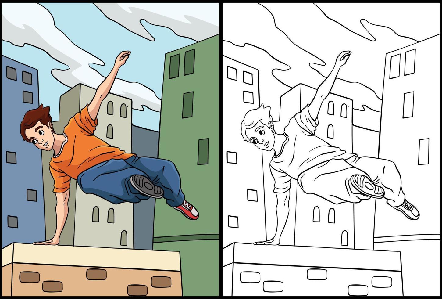 Parkour Coloring Page Colored Illustration vector
