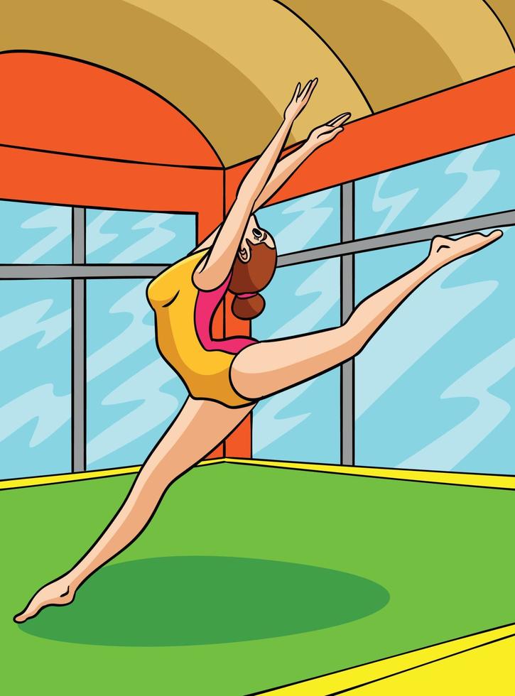 Gymnastics Sport Colored Cartoon Illustration vector