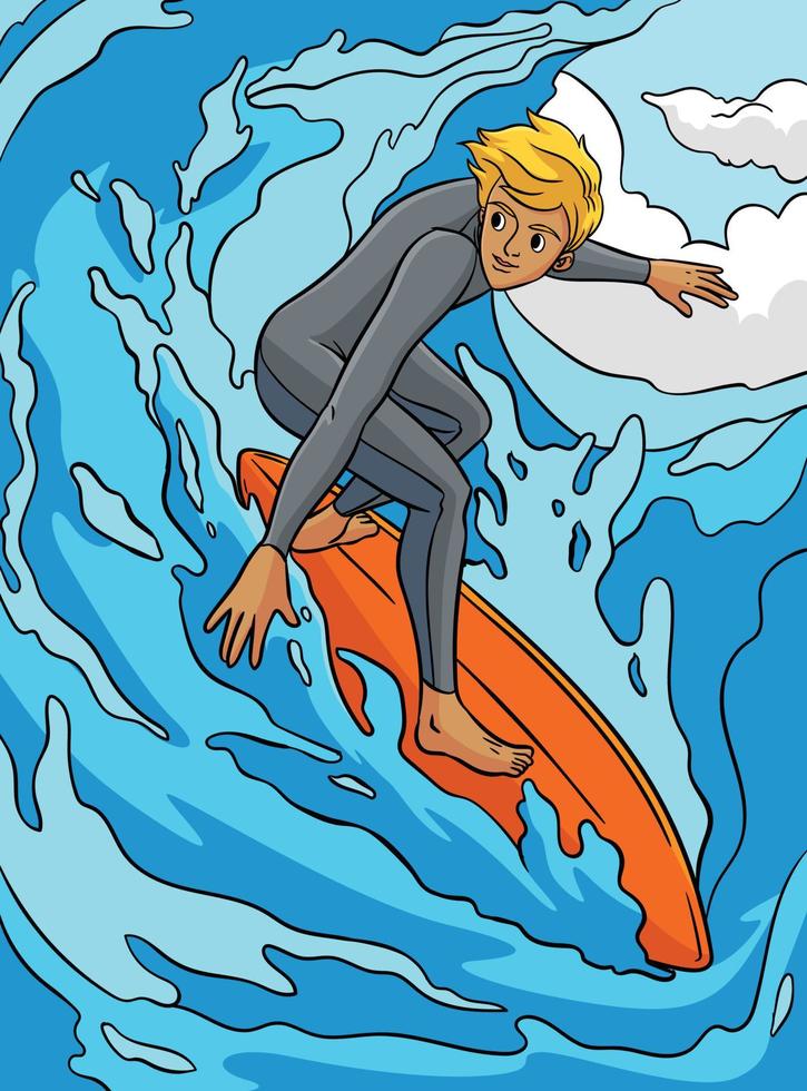 ilustración de dibujos animados de color de deporte de surfista vector