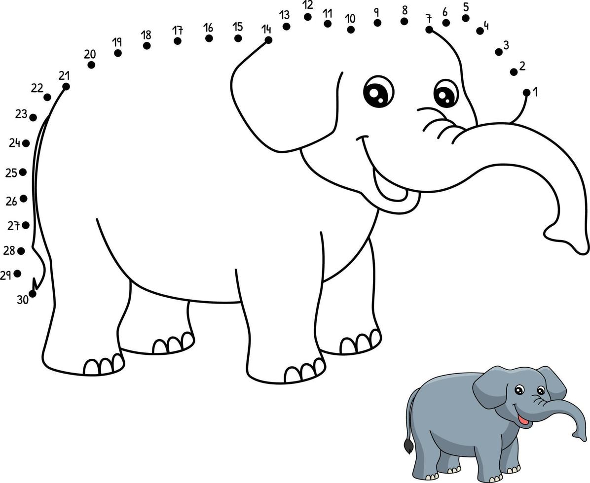 Dot to Dot Elephant Isolated Coloring Page vector