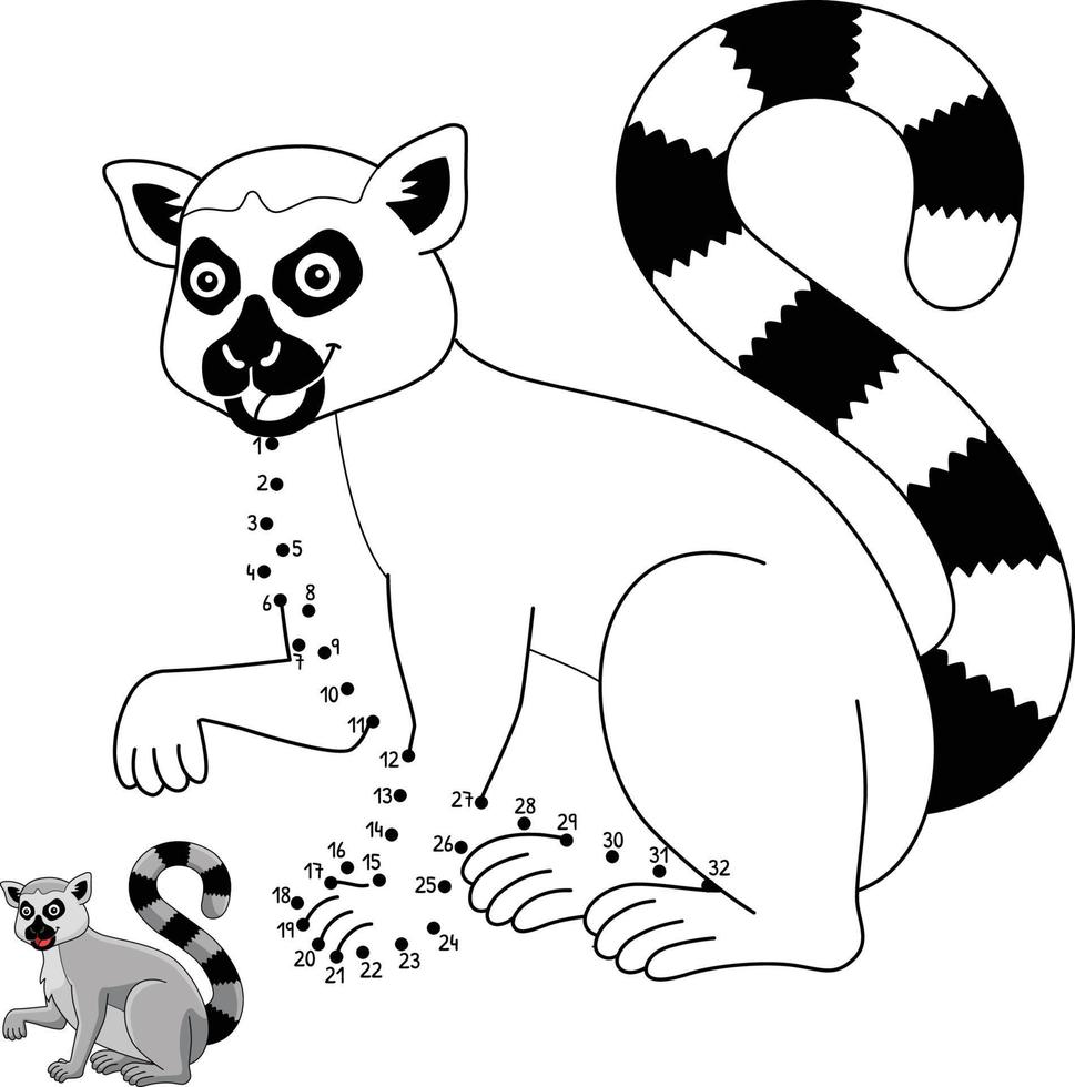 Dot to Dot Katta Animal Isolated Coloring Page vector