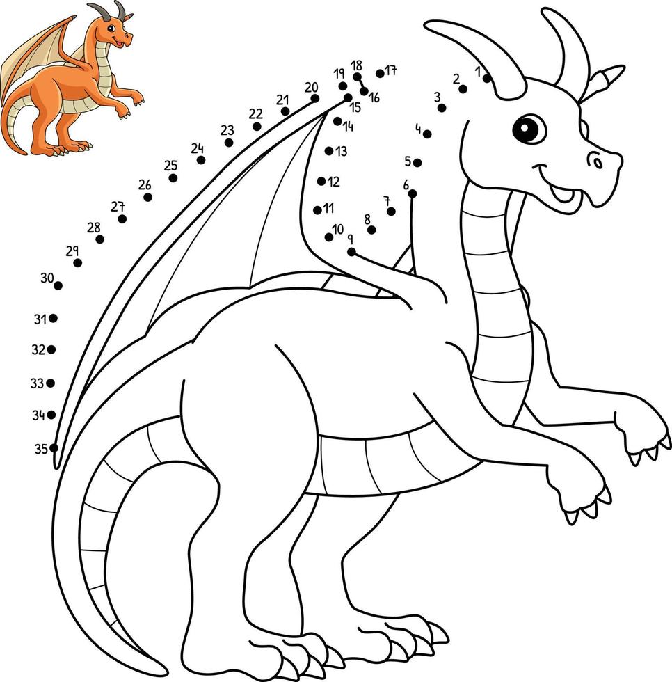 punto a punto dragón animal aislado página para colorear vector