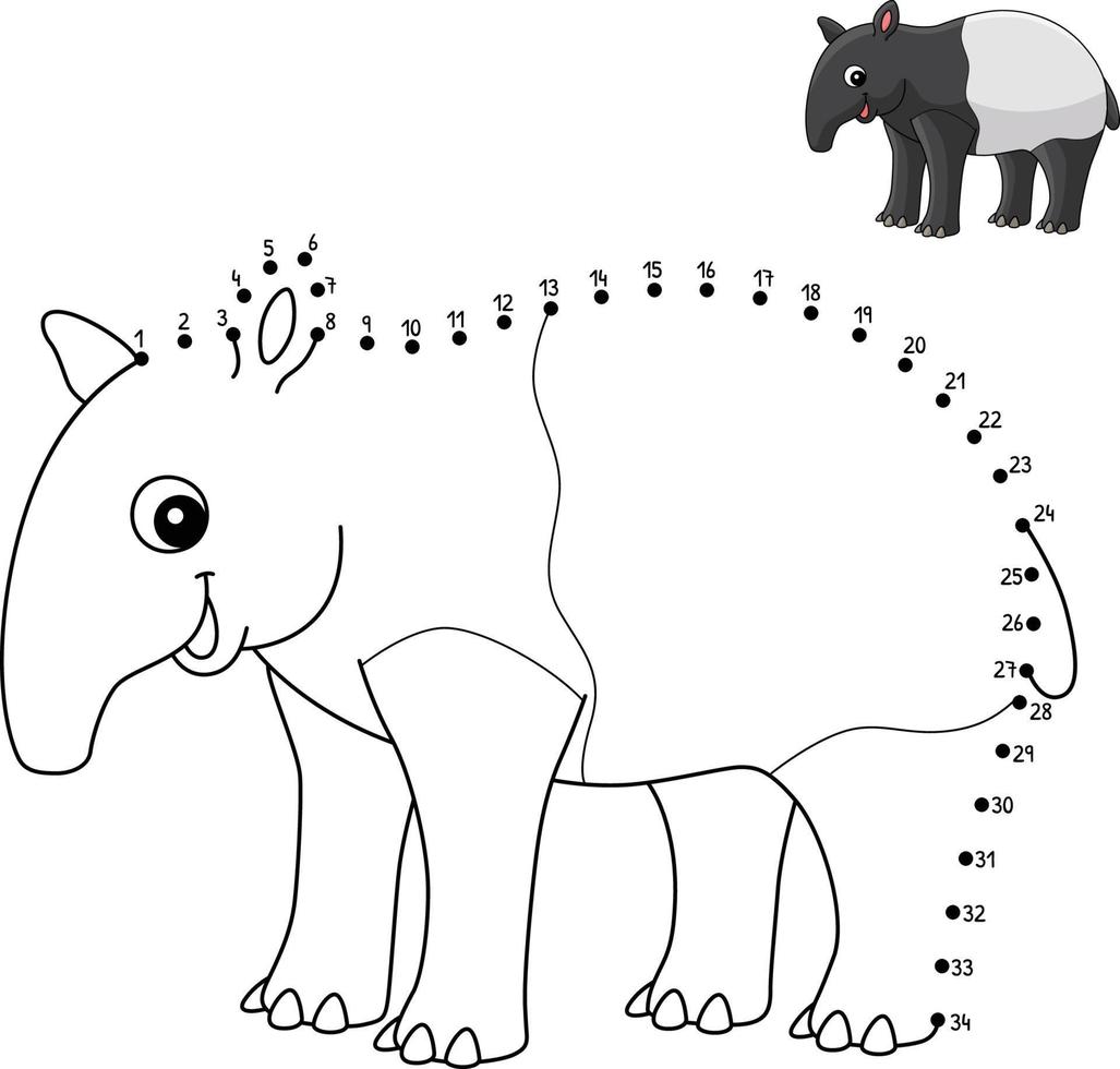 Dot to Dot Tapir Animal Isolated Coloring Page vector