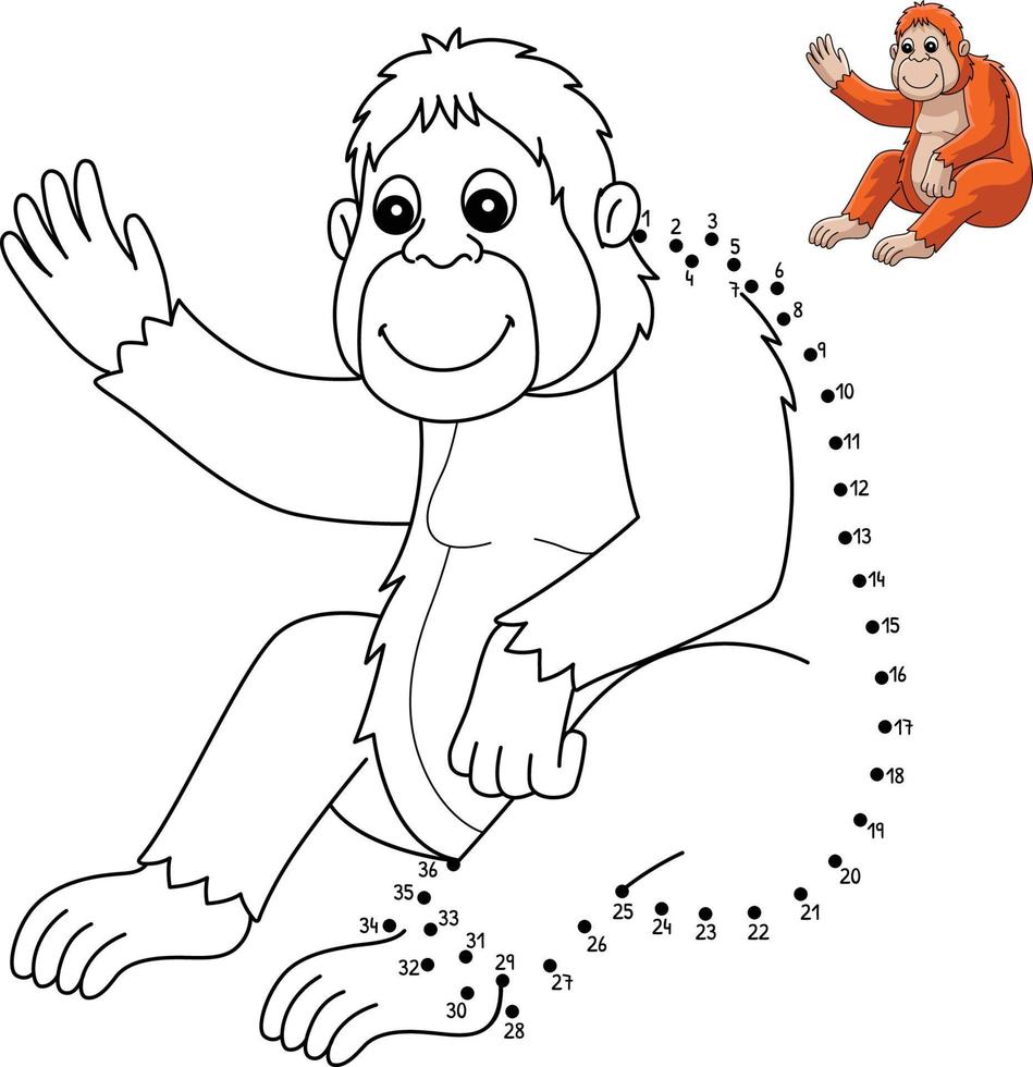 Dot to Dot Orangutan Animal Isolated Coloring vector