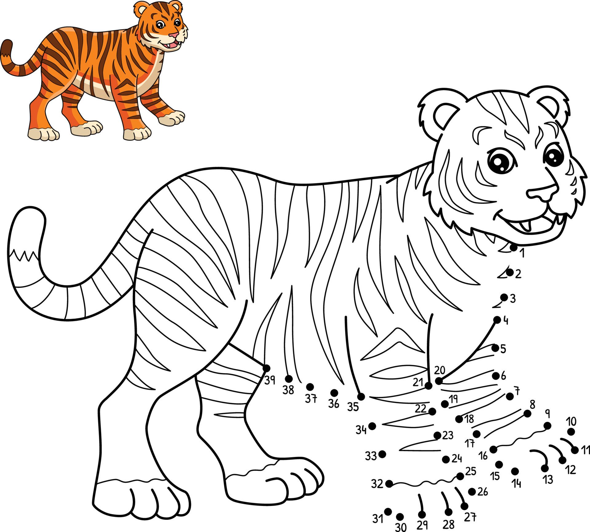 Dot To Dot Tiger Isolated Coloring Page For Kids 12626460 Vector Art At 