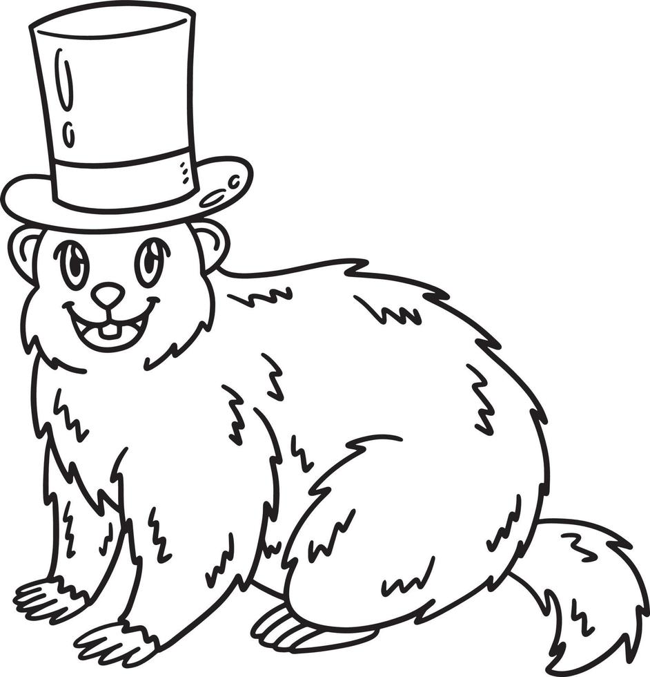 marmota con sombrero de copa aislado página para colorear vector