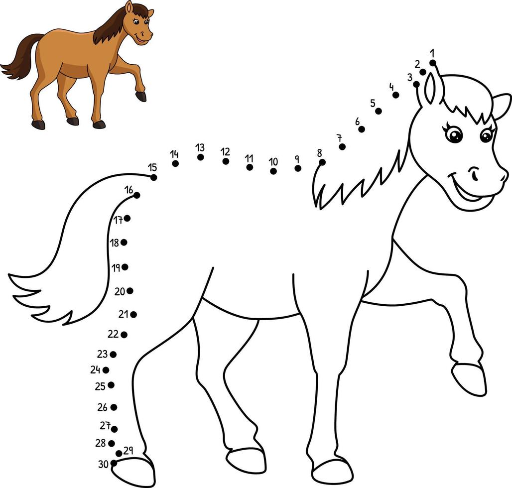 Dot to Dot Horse Isolated Coloring Page for Kids vector