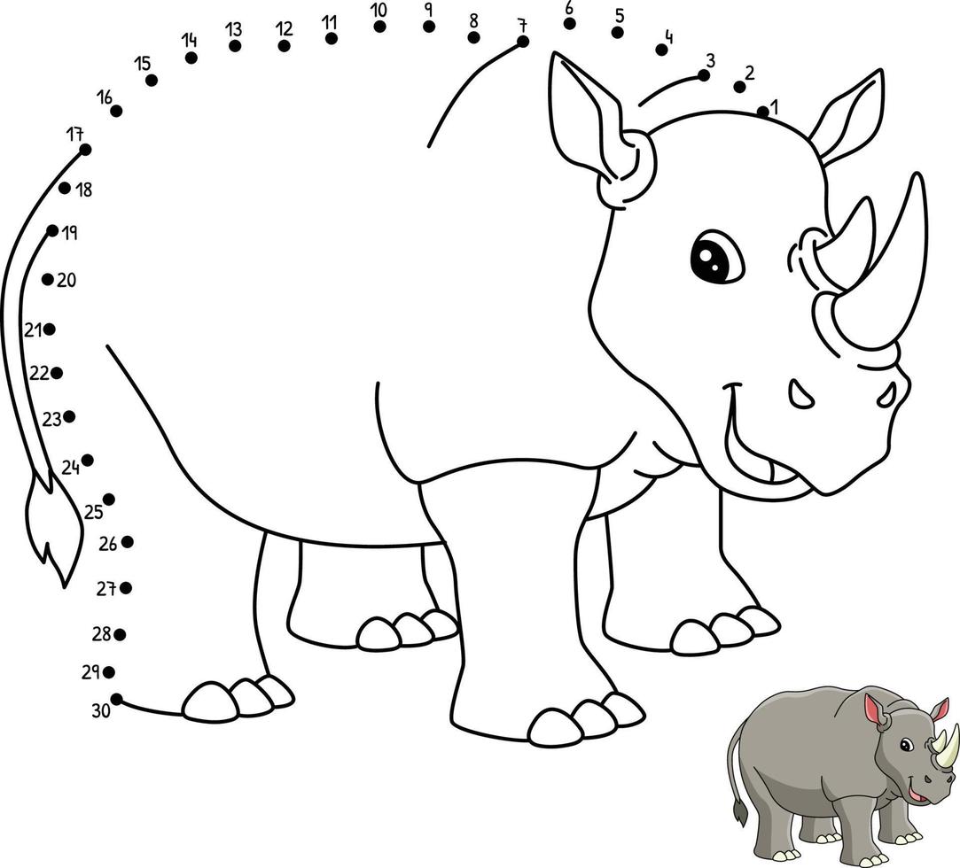 Dot to Dot Rhinoceros Isolated Coloring Page vector