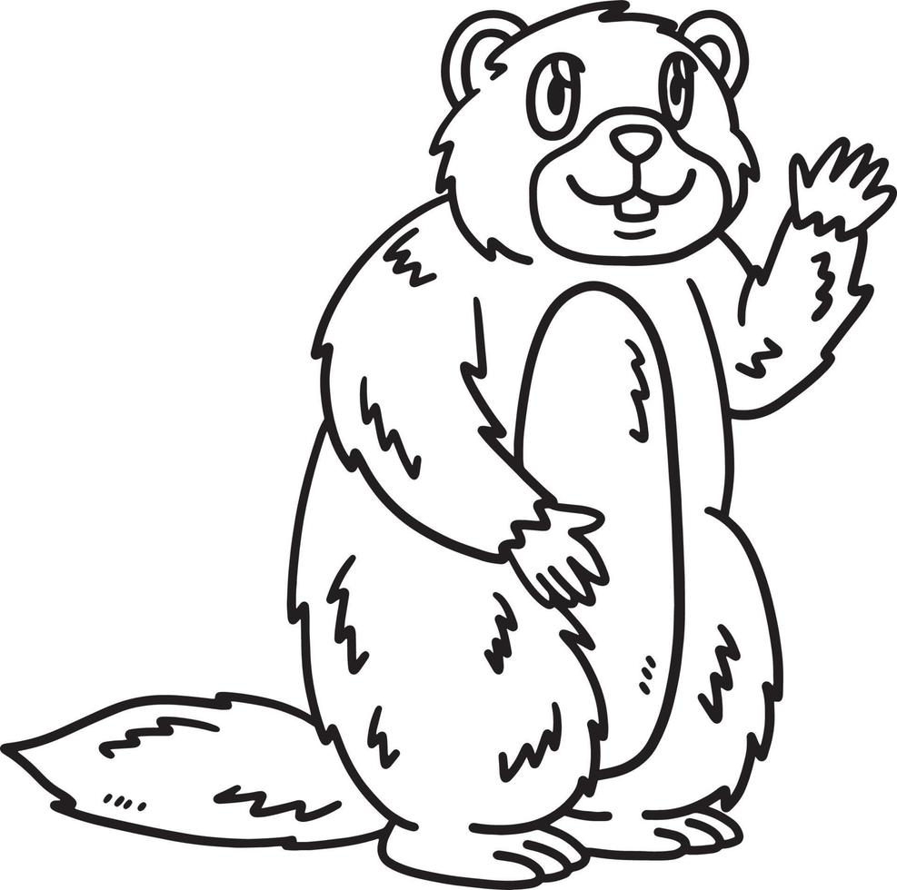 Página para colorear aislada de la marmota que agita para los niños vector