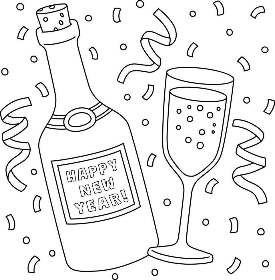 Happy New Year Wine Coloring Page for Kids vector