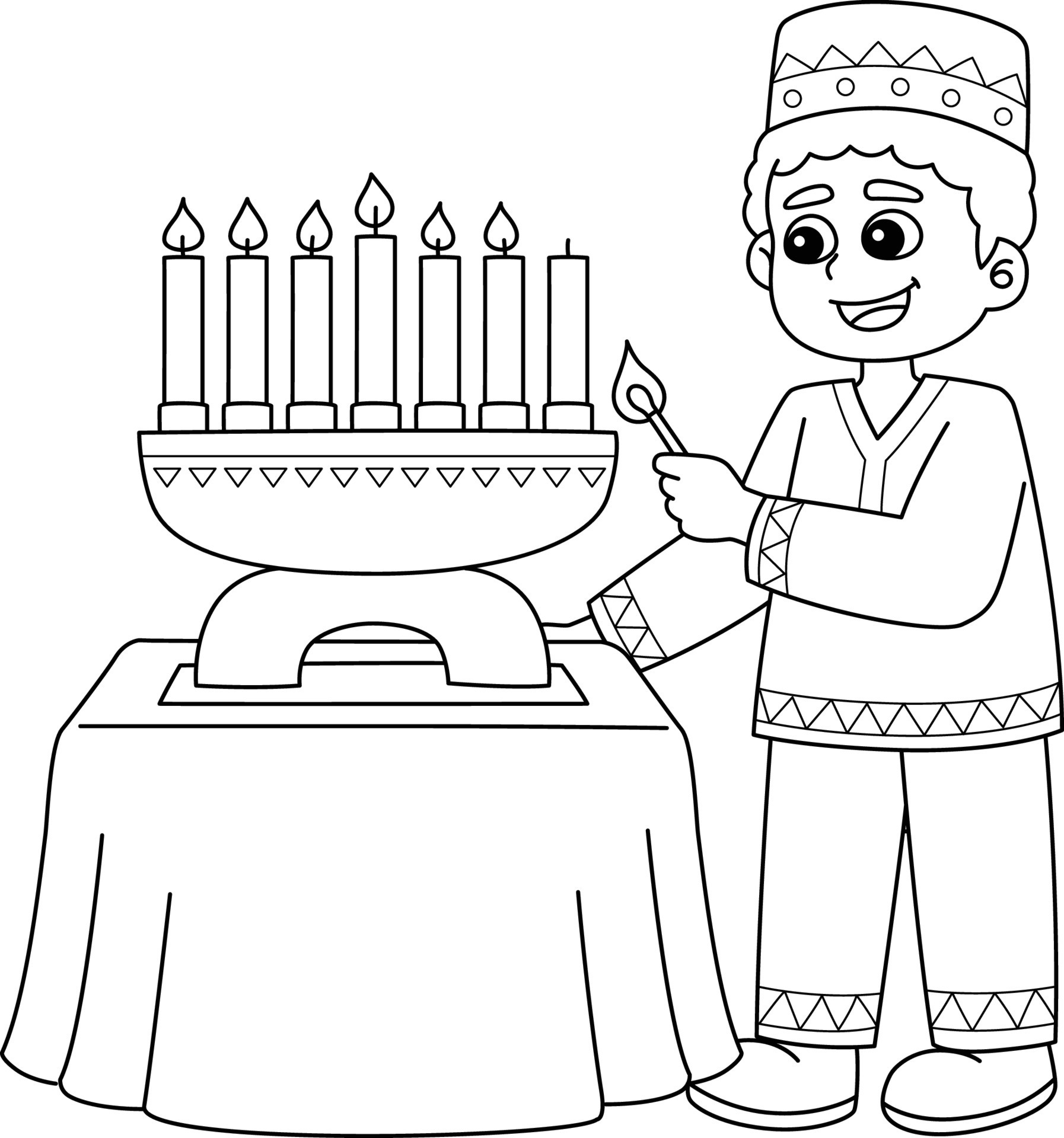 Kwanzaa Boy Lighting Kinara Isolated Coloring 12626509 Vector Art at