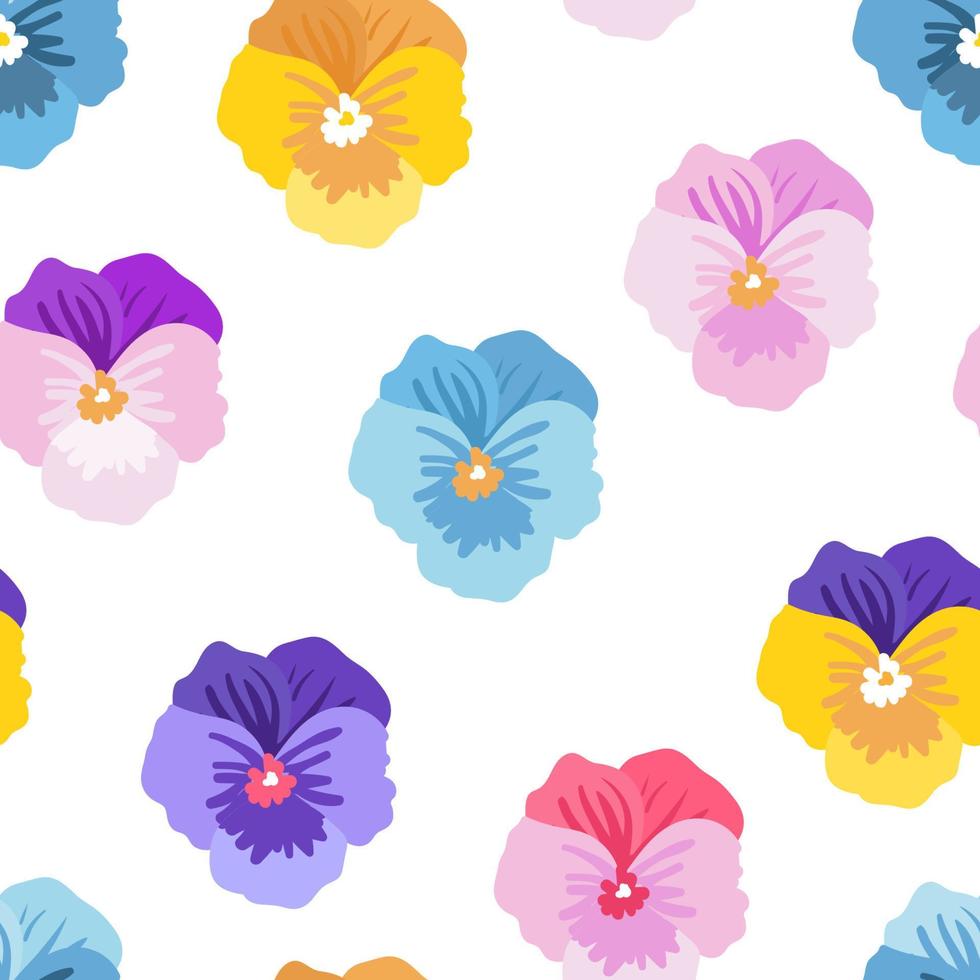 colorido pensamiento flor, violeta, viola vector de patrones sin fisuras. textura de plantas azules, amarillas y moradas. diseño botánico para moda, tela, web, papel tapiz