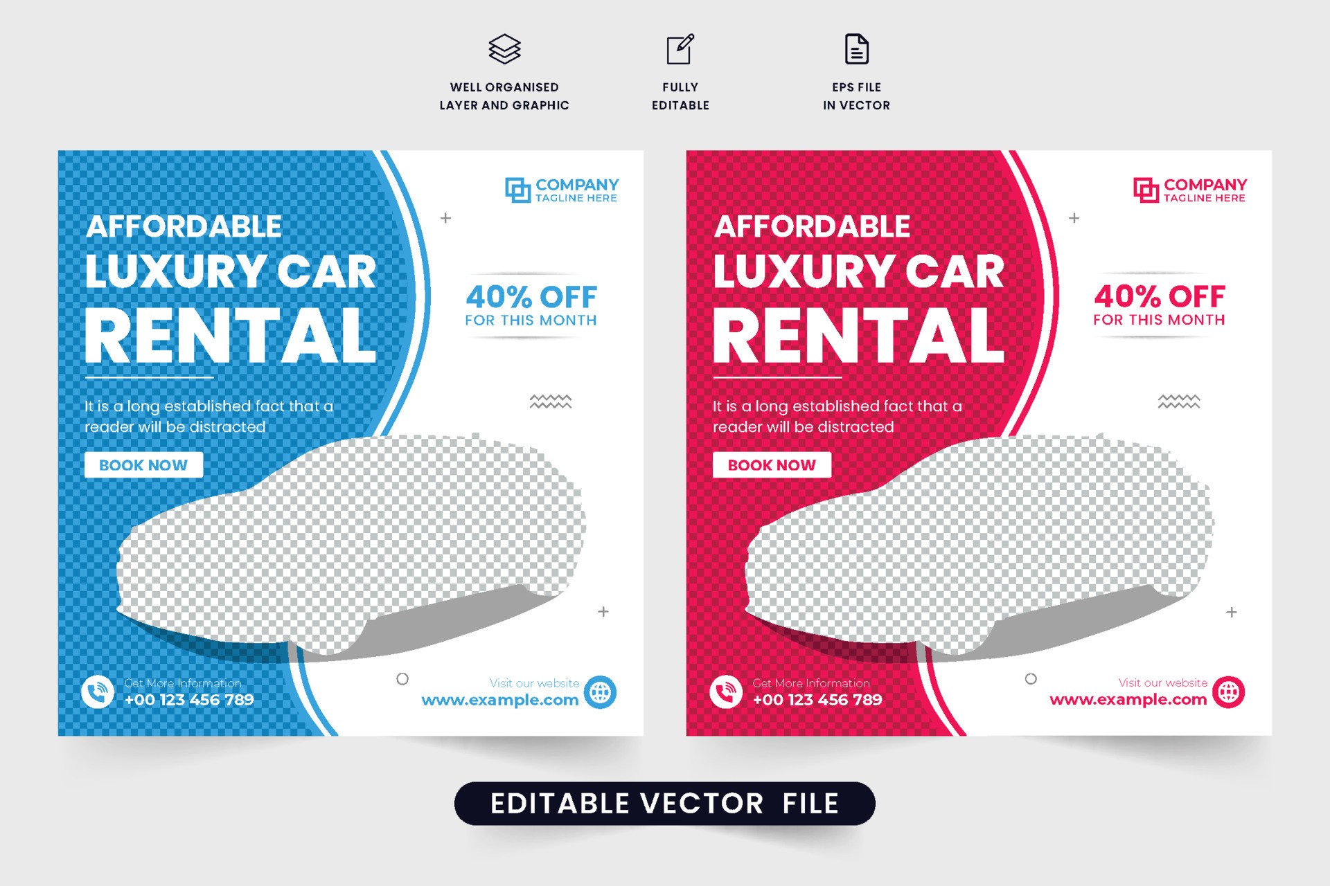 Rent a car business social media post vector with abstract shapes. Car