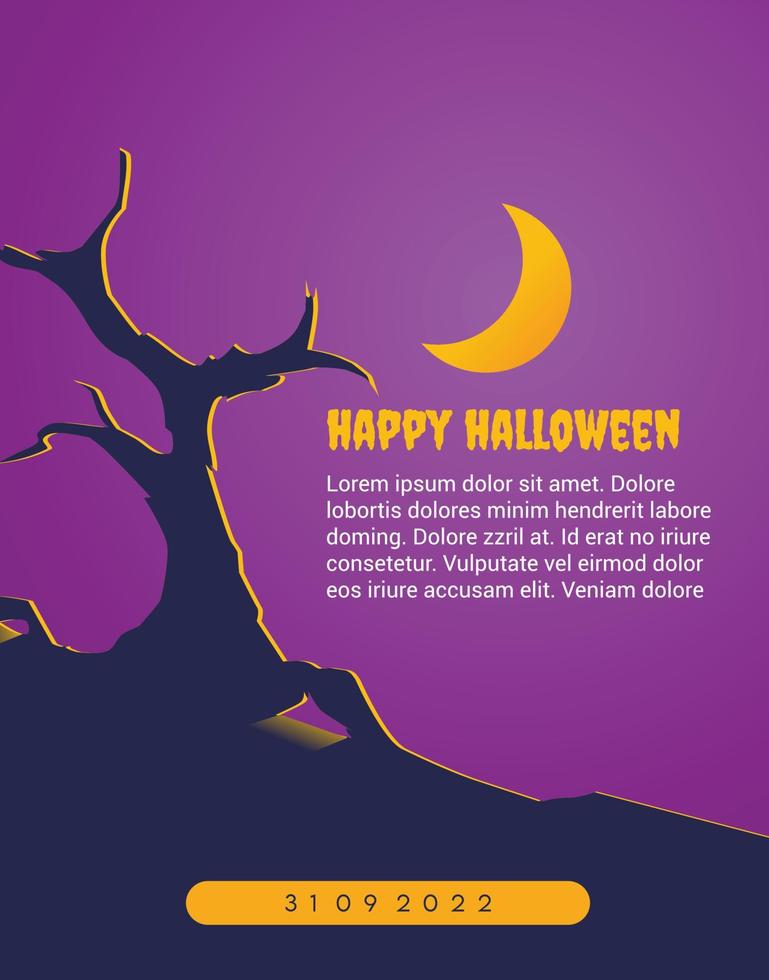 Happy Halloween greeting card with purple moon and sky background for poster design vector