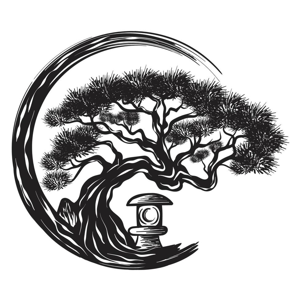 bonsai árbol planta silueta japonés vector