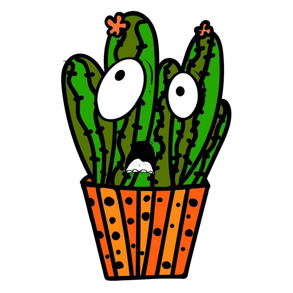 Cute green cactus in pot vector