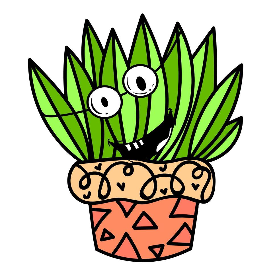 Cute green cactus in pot vector