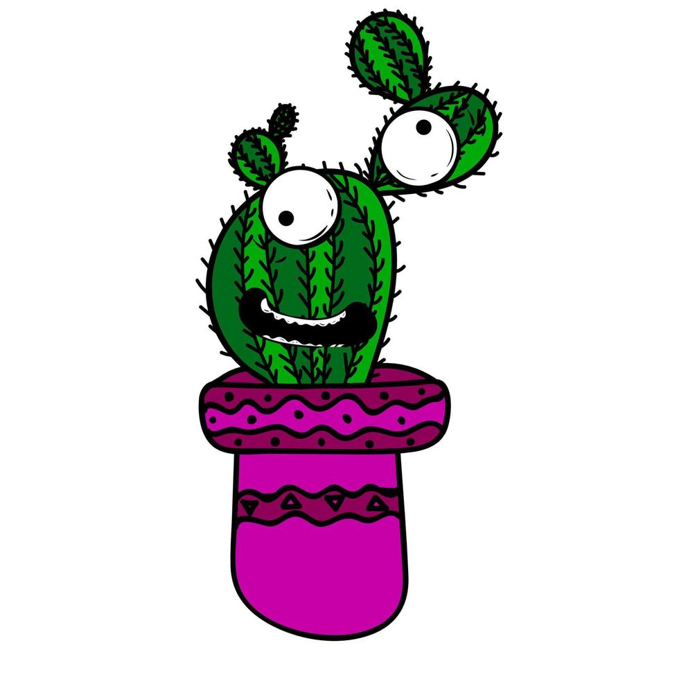 Cute green cactus in pot vector