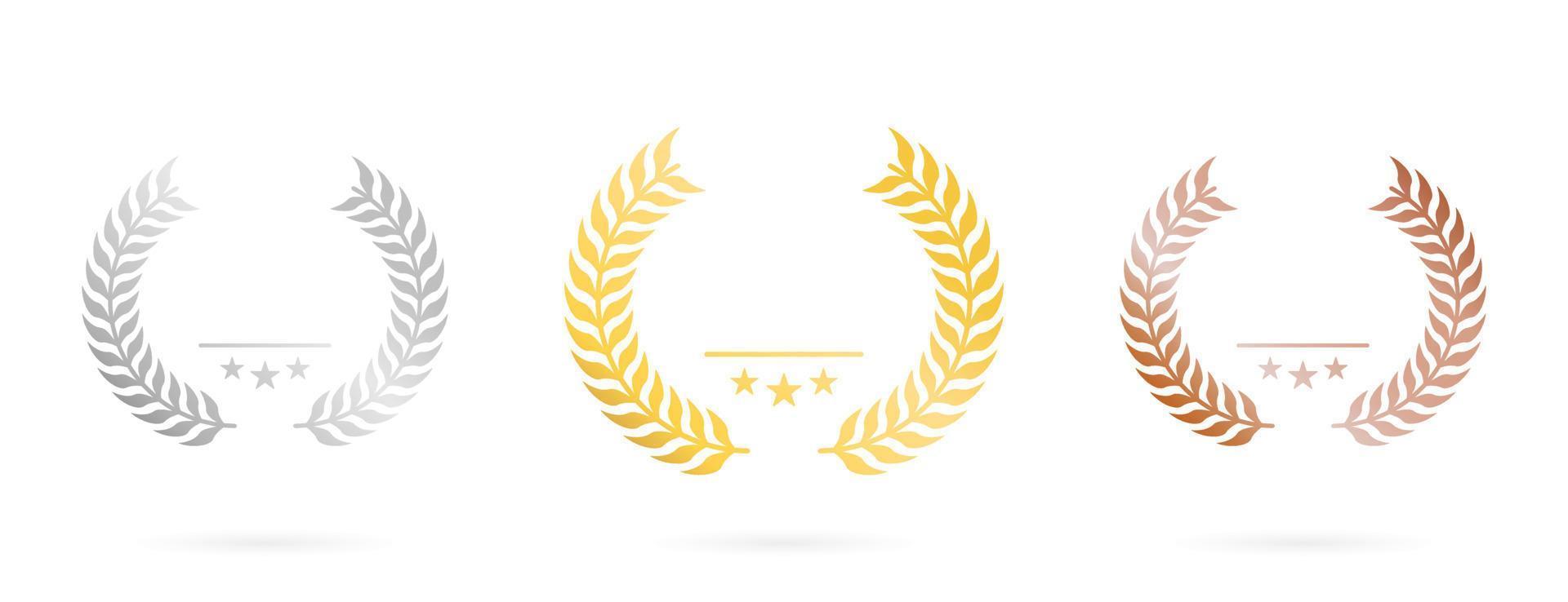 Laurel Wreath for Winner Silhouette Icon. Award Victory Circle Leaf Olive Branch Greek Pictogram. Vintage Emblem Gold Bronze Silver Champion Prize Certificate. Decoration Isolated Vector Illustration.