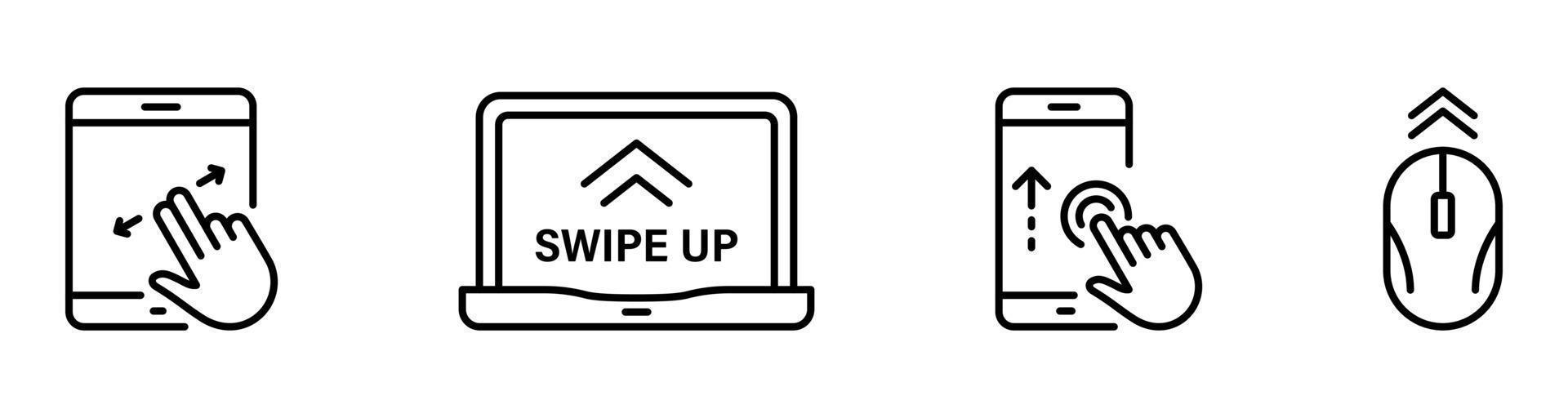 Swipe Button on Smartphone Computer PC Line Icon Set. Scroll Drag Move Click Touch Display Gesture Pictogram. Slide Action Social Media App Outline Icon. Editable Stroke. Isolated Vector Illustration.
