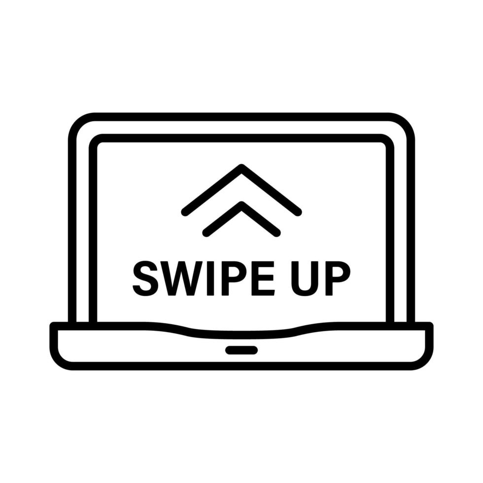 Gesture Up on Computer Touch Screen Line Icon. Swipe Up in Laptop Linear Pictogram. Move Touchscreen Technology Drag Action on Device Outline Icon. Editable Stroke. Isolated Vector Illustration.