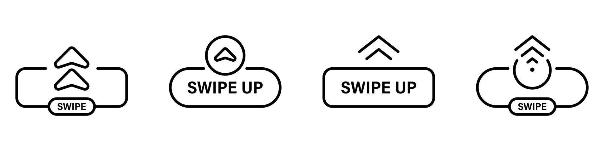 Swipe Up Button Arrow Black Line Icon. Slide Drag Action Modern Linear Pictogram. Move Gesture Button for Interface of Social Media App Outline Icon on White Background. Isolated Vector Illustration.