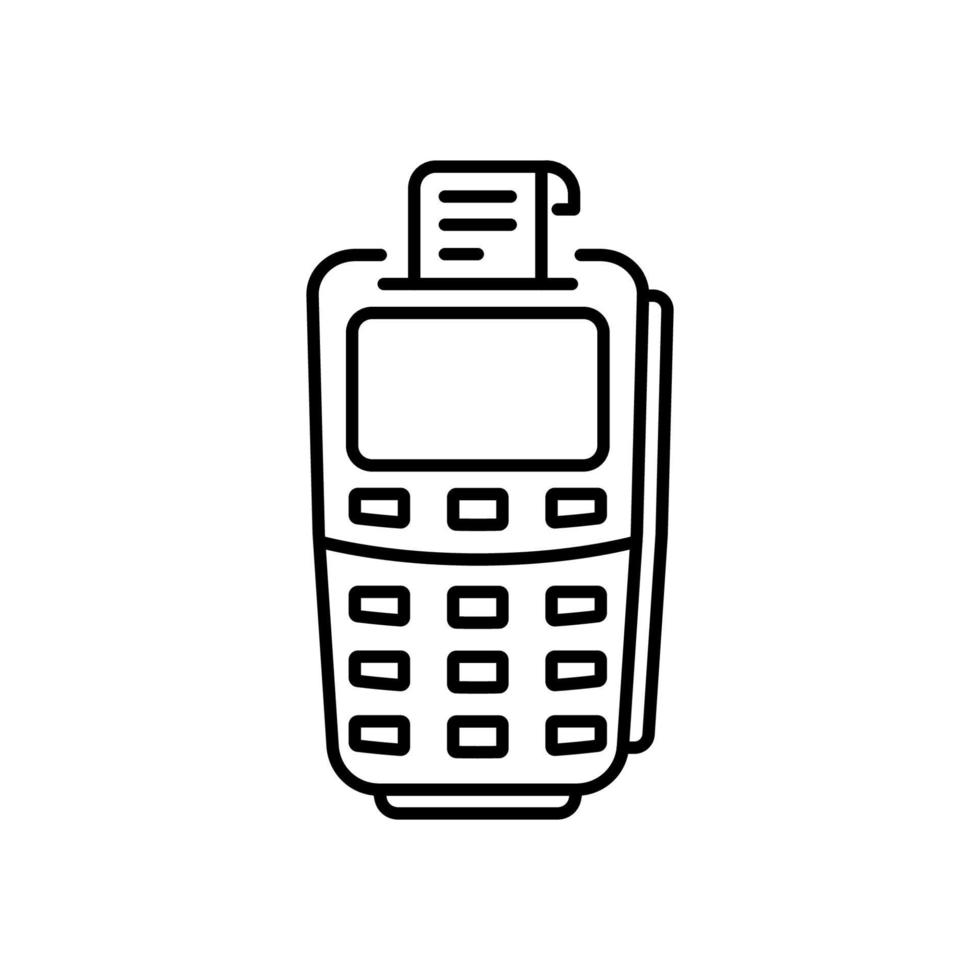 Finance Terminal for Cashless Payment Line Icon. Pos with Pay Receipt Linear Pictogram. Electronic Money Transaction Bank Machine Outline Symbol. Editable Stroke. Isolated Vector Illustration.