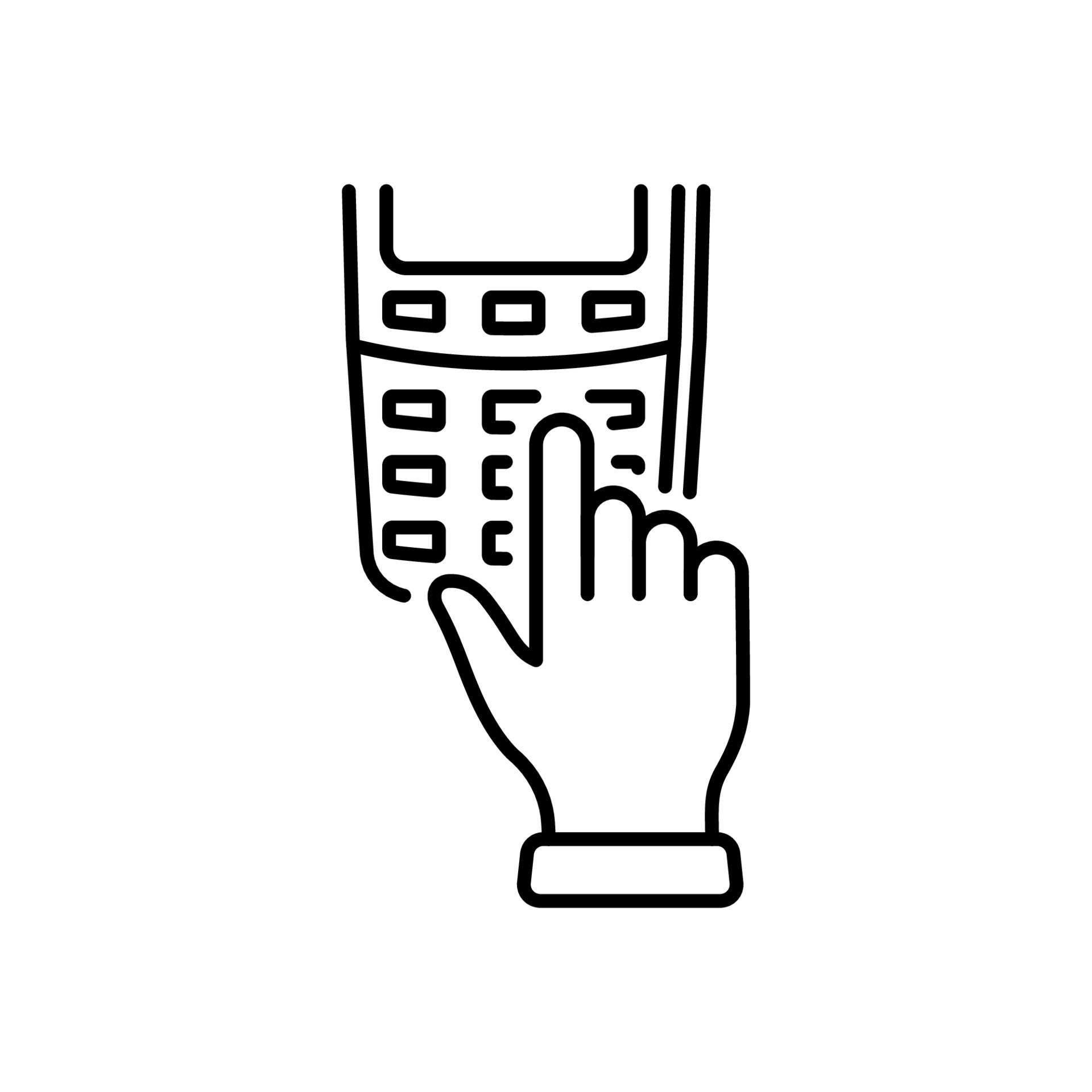 Hand Enter Password on Pos for Payment Line Icon. Security Bank Key Number  for Pay Linear Pictogram. Entry Pin Code on Terminal Keyboard Outline Icon.  Editable Stroke. Isolated Vector Illustration. 12626695 Vector