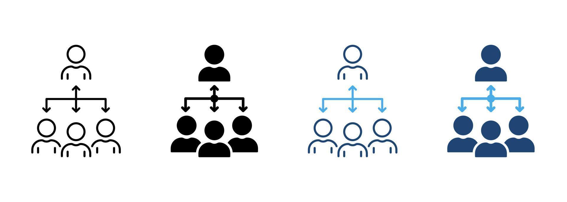 Coordinate Team People Silhouette and Line Icon. Business Company Group Coordination Pictogram. Partnership Teamwork Enterprise Organization Icon. Editable Stroke. Isolated Vector Illustration.