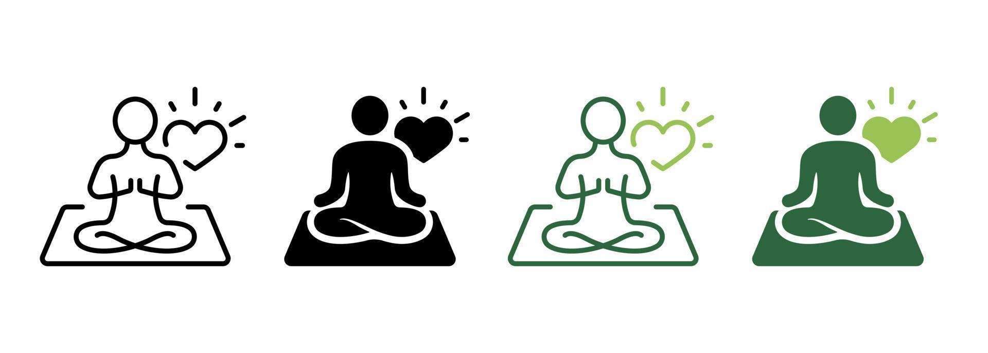 mantra yoga silueta e icono de línea. meditar relajarse pictograma. icono de chakra espiritual zen. calma aura galaxia serenidad y salud cuerpo. logotipo de meditación. trazo editable. ilustración vectorial aislada. vector