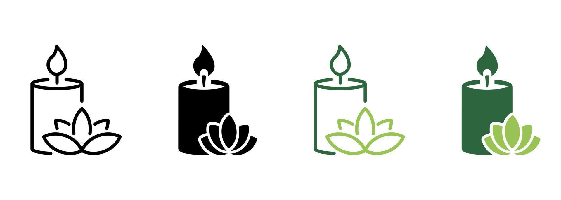 Scented Candle and Flower Silhouette and Line Icon. Aroma Therapy Diffuser Light Pictogram. Burning Candle in Jar Aromatherapy Icon. Candlelight. Editable Stroke. Isolated Vector Illustration.