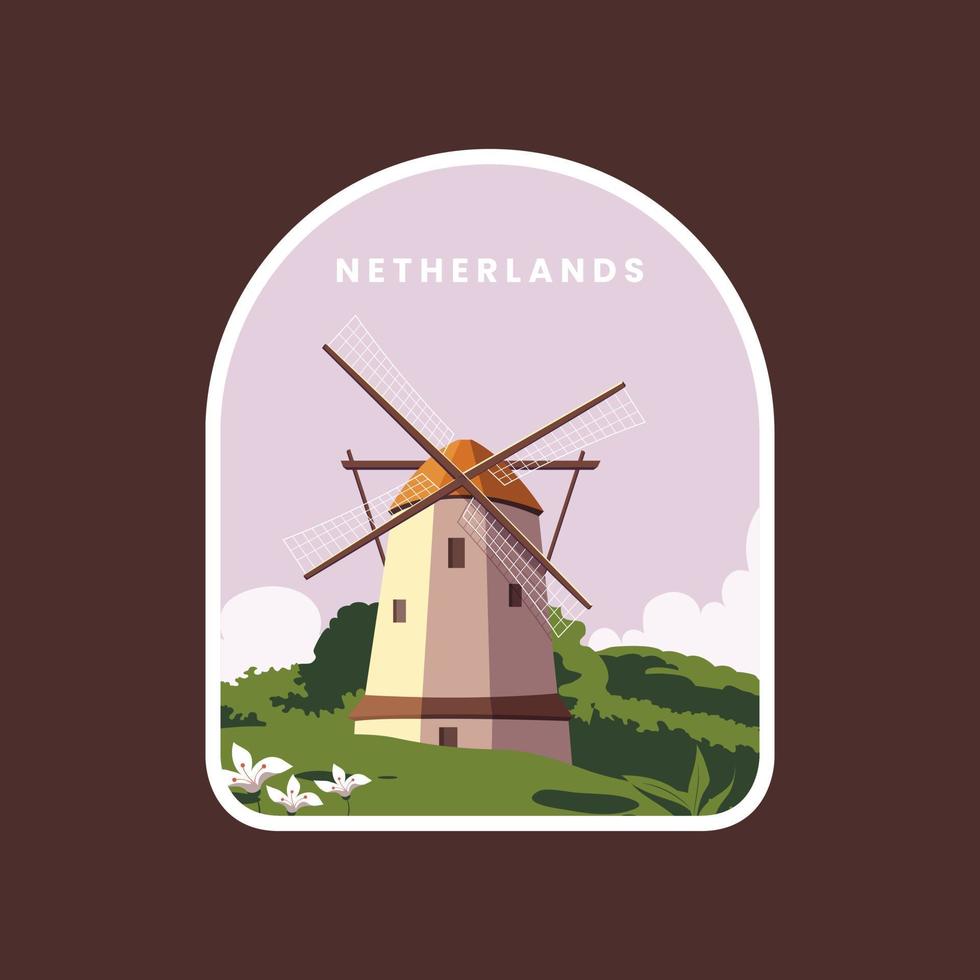 Netherlands Illustration with windmill. cartoon vector with minimalist style.