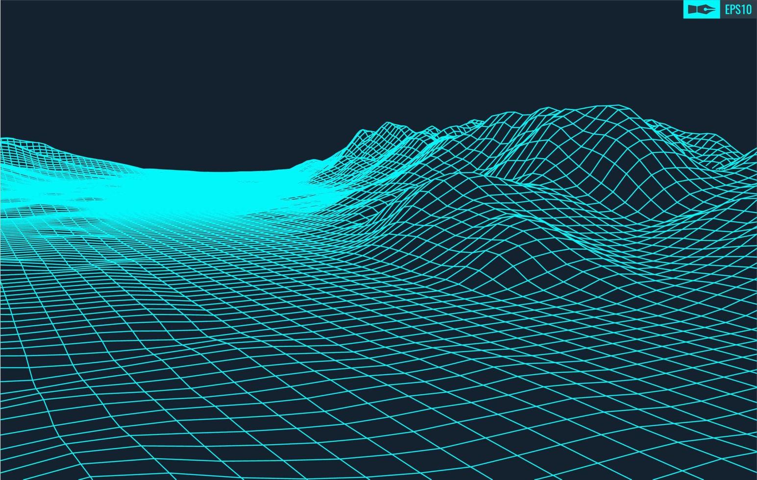 3D Wireframe Terrain Wide Angle  EPS10 Vector